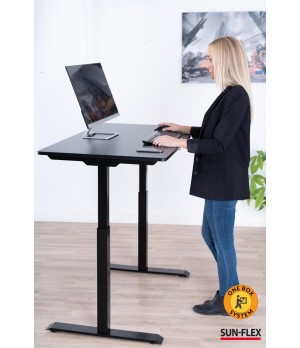 Reguliuojamo aukščio stalas SUN-FLEX®EASYDESK ELITE, elektrinis, vieno variklio, juodas rėmas, 120x60 cm juodas stalviršis