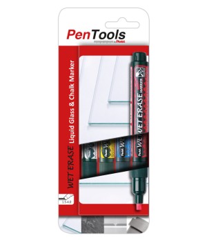 Žymeklis Pentel Tool Glass- and Chalk Wet Erase, 1,5–4 mm, 4 vnt., įvairios spalvos