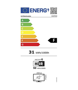 LG | Gaming Monitor | 32GP850-B | 31.5 " | IPS | QHD | 16:9 | 165 Hz | 1 ms | 2560 x 1440 pixels | 350 cd/m² | Headphone Out | H