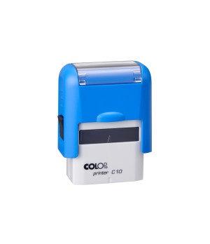 Antspaudas COLOP Printer C10, baltas/skaidrus korpusas, mėlyna pagalvėlė