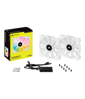 Corsair | 140mm White PWM Fan, Dual Fan Kit with Lighting Node CORE | iCUE SP140 RGB ELITE Performance | Case Fan