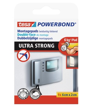 Ypač stiprios dvipusio lipnumo pagalvėlės TESA Powerbond Ultra Strong, 20mm x 0,6m, 9 vnt.