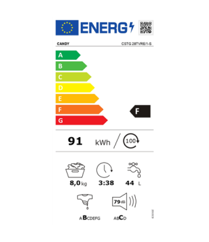 Candy | Washing Machine | CSTG 28TVRE/1-S | Energy efficiency class F | Top loading | Washing capacity 8 kg | 1200 RPM | Depth 6