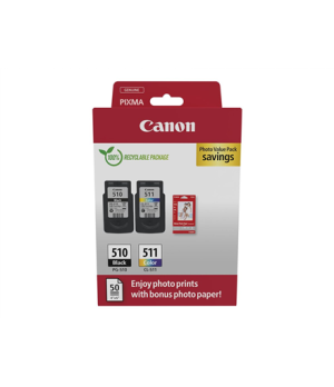 Canon Ink Cartridge + Photo Paper Value Pack | PG-510/CL-511 | Ink cartridge/Paper kit | Colour (cyan, magenta, yellow)